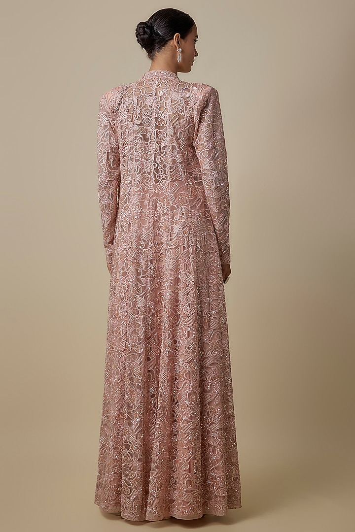 Rose Gold Satin Organza Sequins Embellished Jacket Set by ASAGA at Pernia's Pop Up Shop