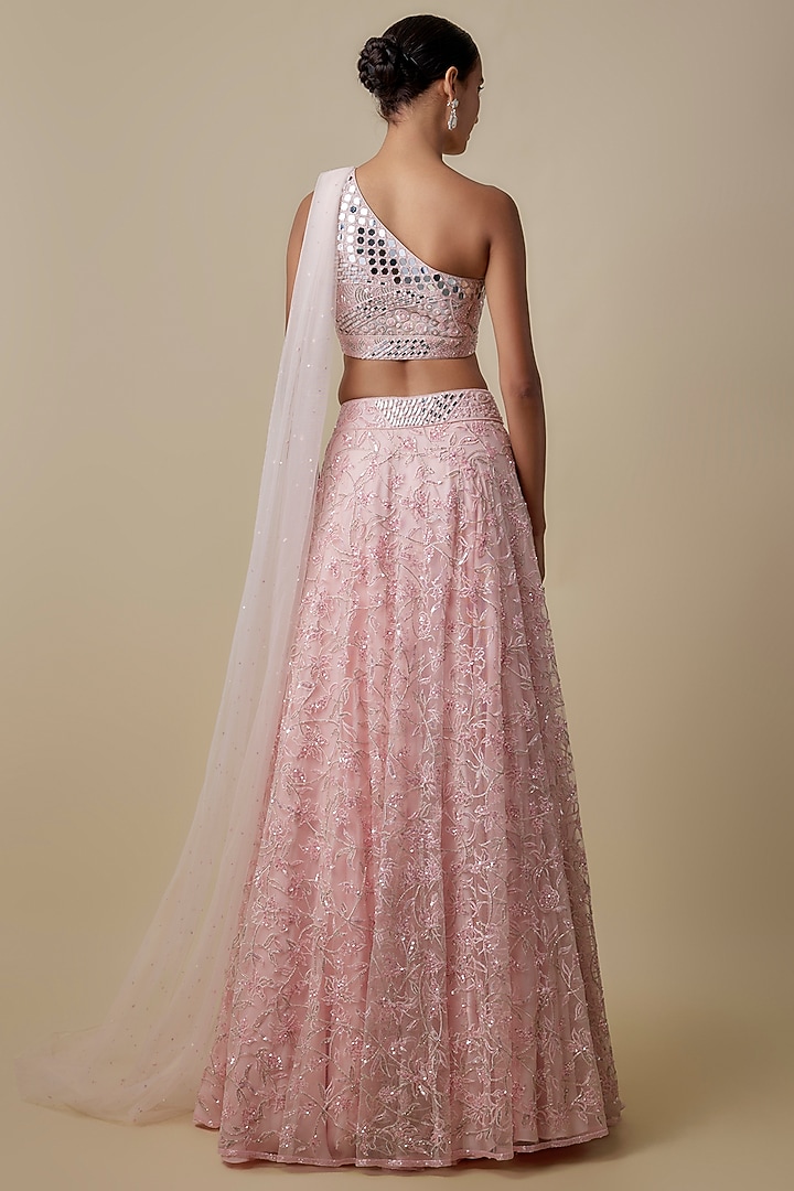 Baby Pink Satin Organza Embroidered Bridal Lehenga Set by ASAGA at Pernia's Pop Up Shop