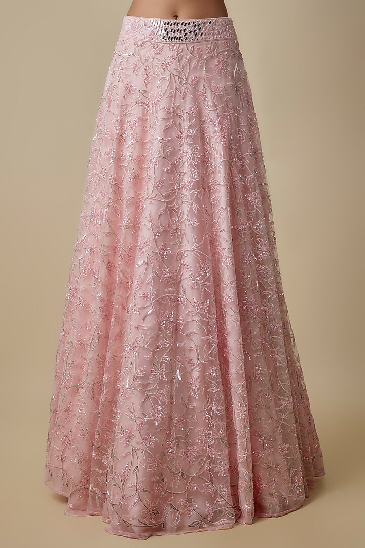Baby Pink Satin Organza Embroidered Bridal Lehenga Set by ASAGA at Pernia's Pop Up Shop