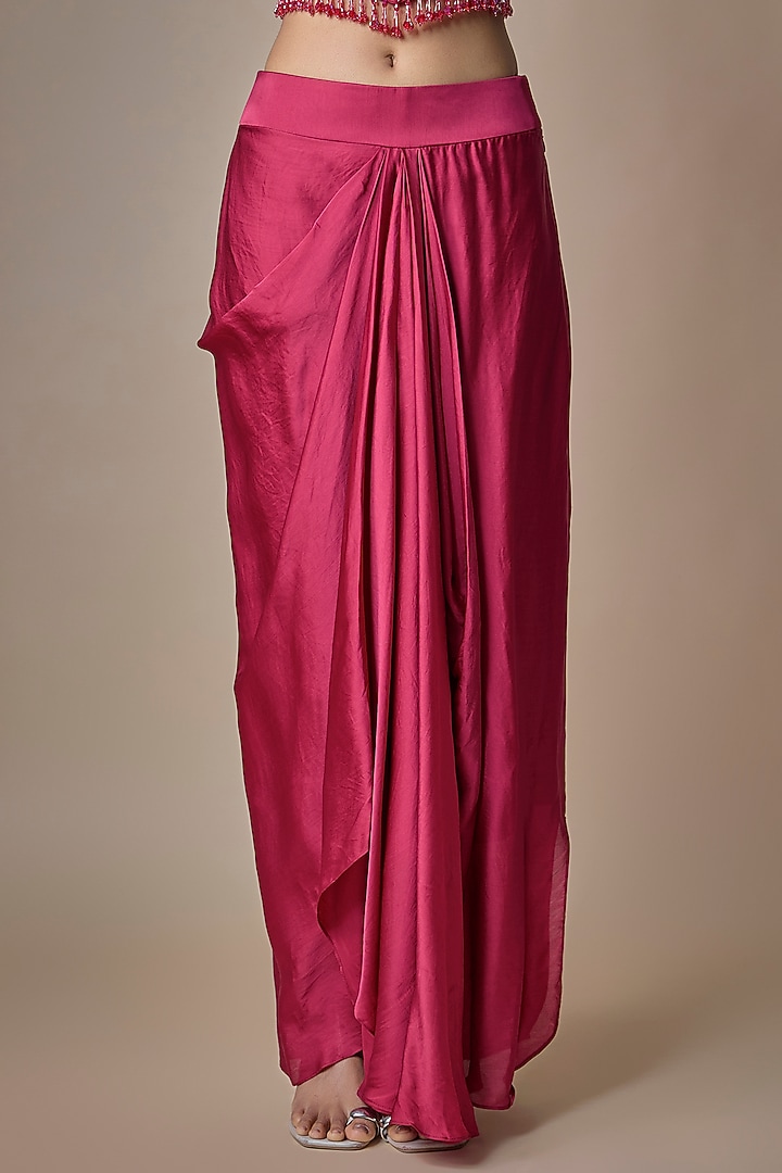 Magenta Satin Tulle Hand Embroidered Long Jacket Set by ASAGA at Pernia's Pop Up Shop