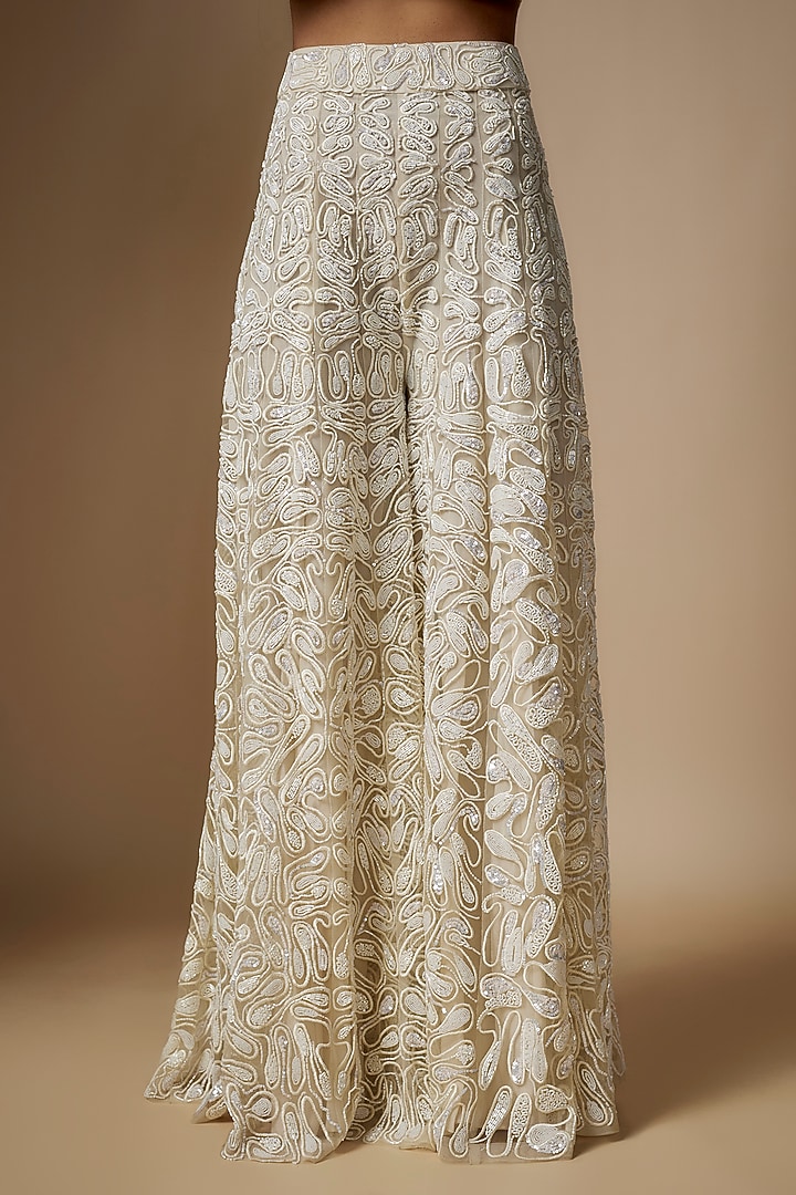 Ivory Tulle Hand Embroidered Bridal Sharara Set by ASAGA at Pernia's Pop Up Shop
