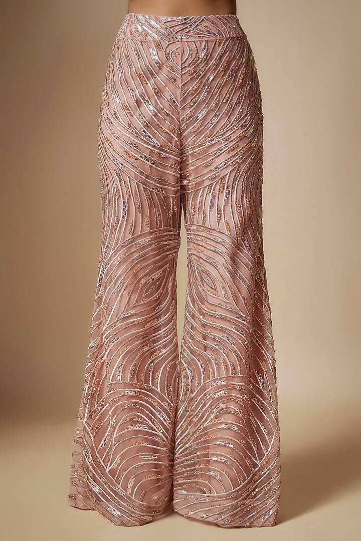 Rose Gold Satin Organza Tulle Hand Embroidered Bridal Sharara Set by ASAGA at Pernia's Pop Up Shop