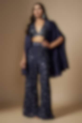 Sapphire Satin Organza Tulle Hand Embroidered Bridal Sharara Set by ASAGA at Pernia's Pop Up Shop