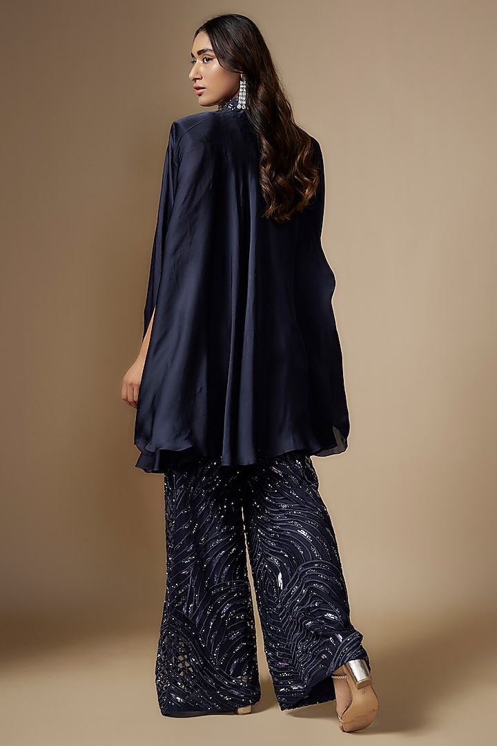 Sapphire Satin Organza Tulle Hand Embroidered Bridal Sharara Set by ASAGA at Pernia's Pop Up Shop