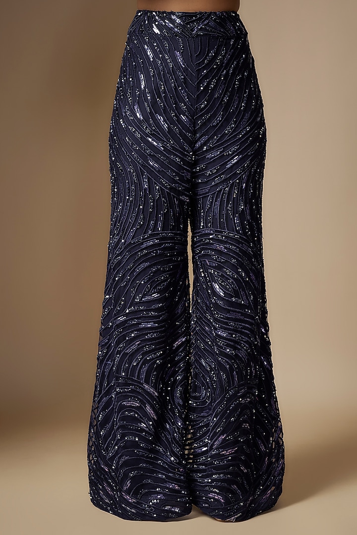 Sapphire Satin Organza Tulle Hand Embroidered Bridal Sharara Set by ASAGA at Pernia's Pop Up Shop