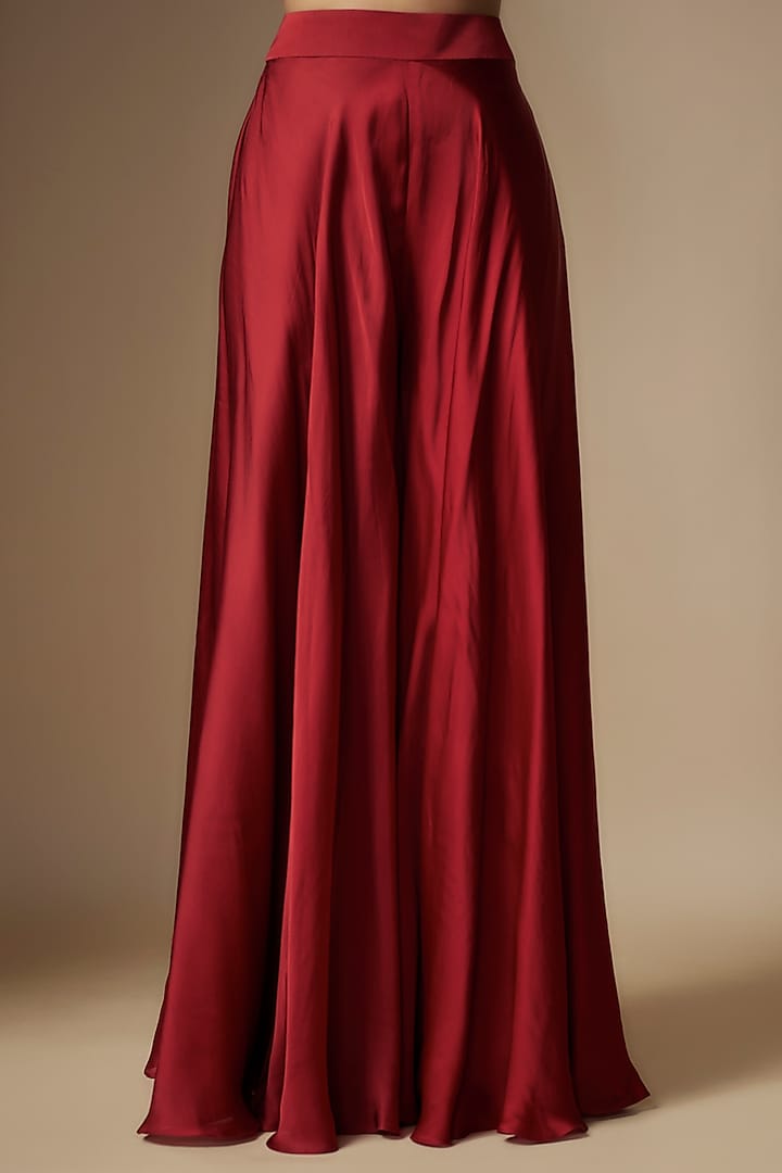 Red Satin Organza Flared Bridal Sharara Set by ASAGA at Pernia's Pop Up Shop