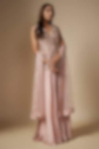 Rose Gold Satin Organza Flared Bridal Sharara Set by ASAGA at Pernia's Pop Up Shop