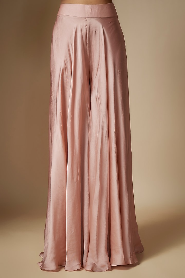 Rose Gold Satin Organza Flared Bridal Sharara Set by ASAGA at Pernia's Pop Up Shop