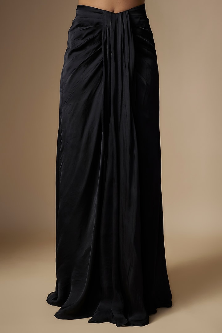 Black Satin Organza Draped Skirt Set by ASAGA at Pernia's Pop Up Shop