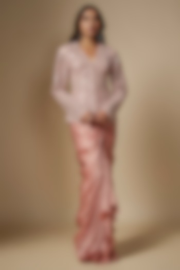 Rose Gold Satin Organza Draped Skirt Set by ASAGA at Pernia's Pop Up Shop