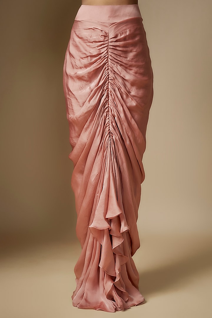 Rose Gold Satin Organza Draped Skirt Set by ASAGA at Pernia's Pop Up Shop