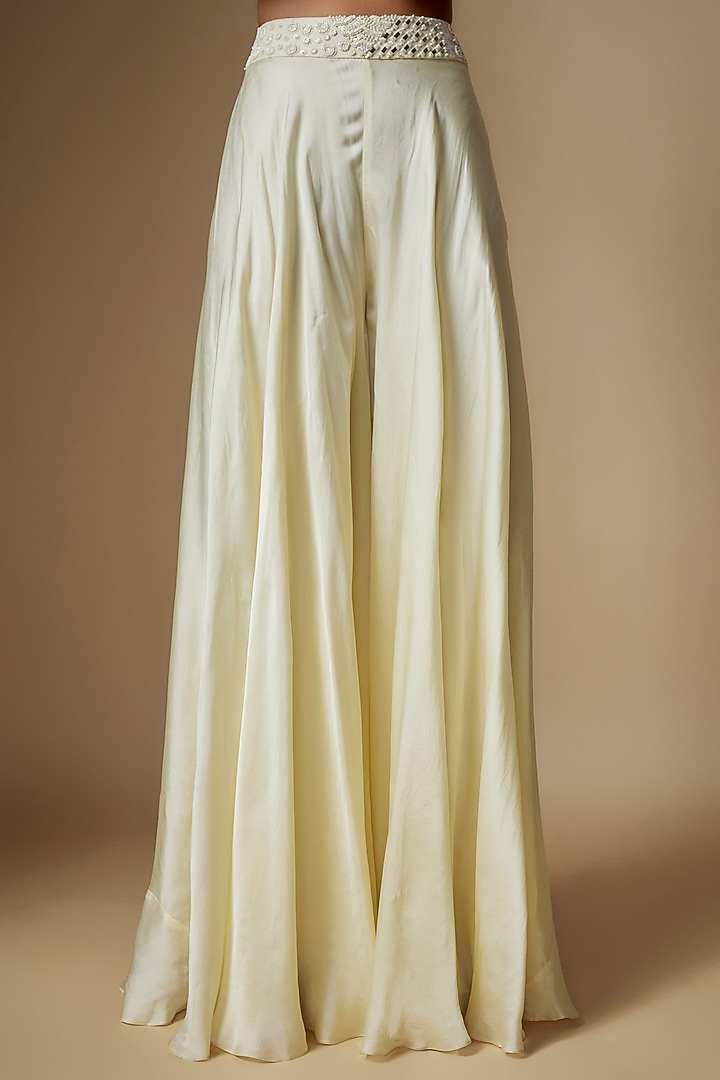 Ivory Satin Organza & Tulle Hand Embroidered Jacket Set by ASAGA at Pernia's Pop Up Shop