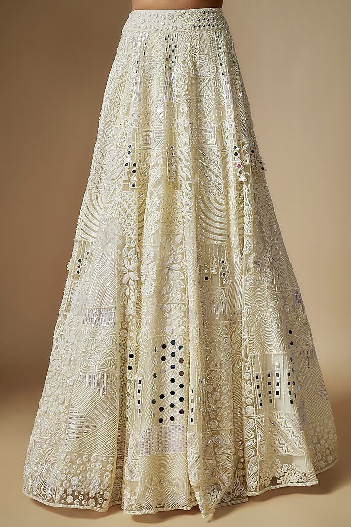 Ivory Tulle Hand Embroidered Bridal Lehenga Set by ASAGA at Pernia's Pop Up Shop