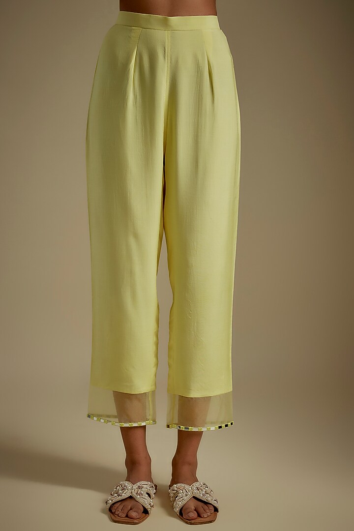 Yellow Chanderi & Muslin Mirror Embroidered Party Wear Anarkali Set by ASAGA at Pernia's Pop Up Shop