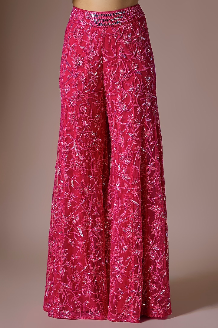 Fuchsia Tulle Embroidered Bridal Sharara Set by ASAGA at Pernia's Pop Up Shop