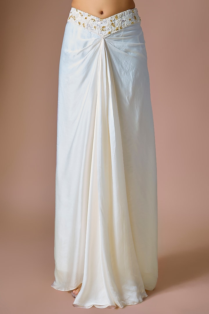 Ivory Satin Organza Draped Skirt Set by ASAGA at Pernia's Pop Up Shop