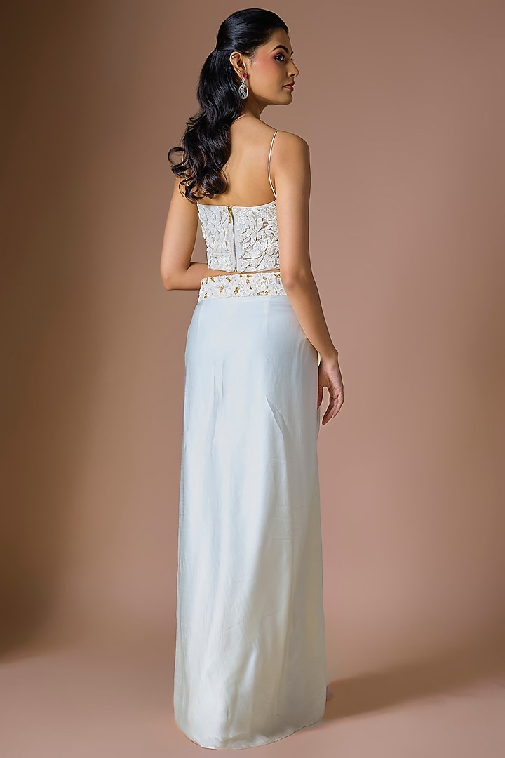 Ivory Satin Organza Draped Skirt Set by ASAGA at Pernia's Pop Up Shop