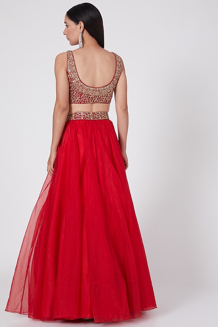 Red Embroidered Wedding Lehenga Set by ASAGA at Pernia's Pop Up Shop