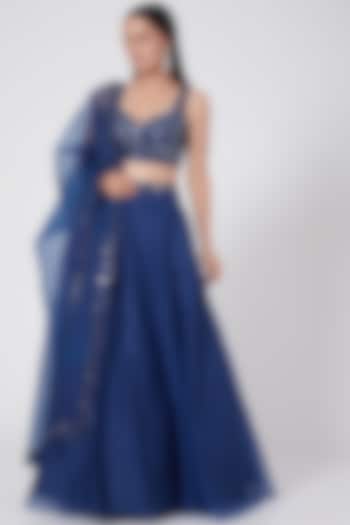 Navy Blue Embroidered Wedding Lehenga Set by ASAGA at Pernia's Pop Up Shop