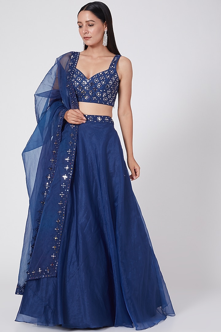 Navy Blue Embroidered Wedding Lehenga Set by ASAGA at Pernia's Pop Up Shop