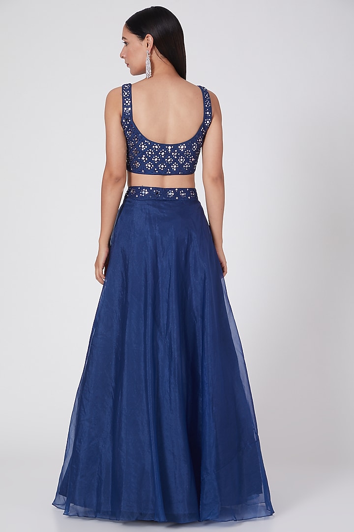 Navy Blue Embroidered Wedding Lehenga Set by ASAGA at Pernia's Pop Up Shop