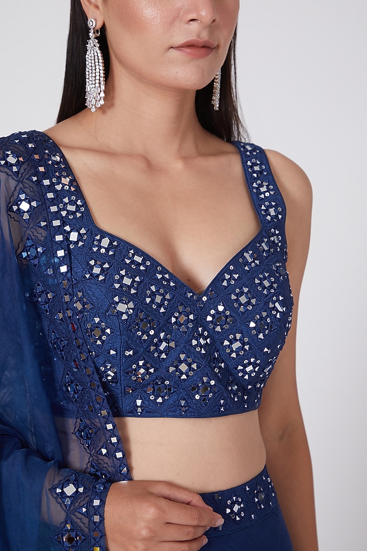 Navy Blue Embroidered Wedding Lehenga Set by ASAGA at Pernia's Pop Up Shop