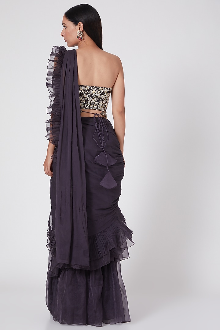 Inkwell Embroidered Skirt Wedding Saree Set by ASAGA at Pernia's Pop Up Shop