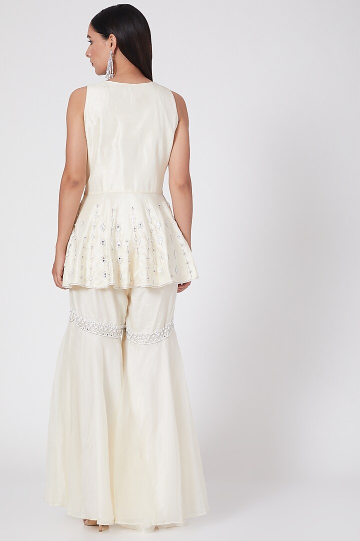 Ivory Embroidered Wedding Sharara Set by ASAGA at Pernia's Pop Up Shop