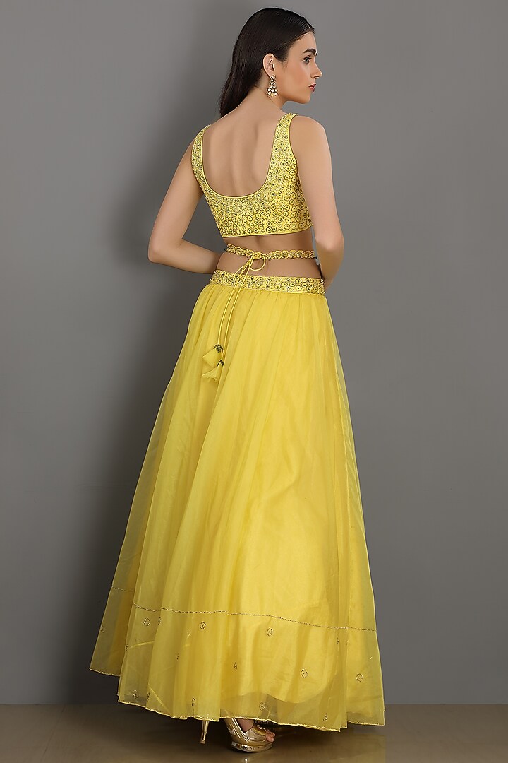 Lemon Organza Wedding Lehenga Set by ASAGA at Pernia's Pop Up Shop