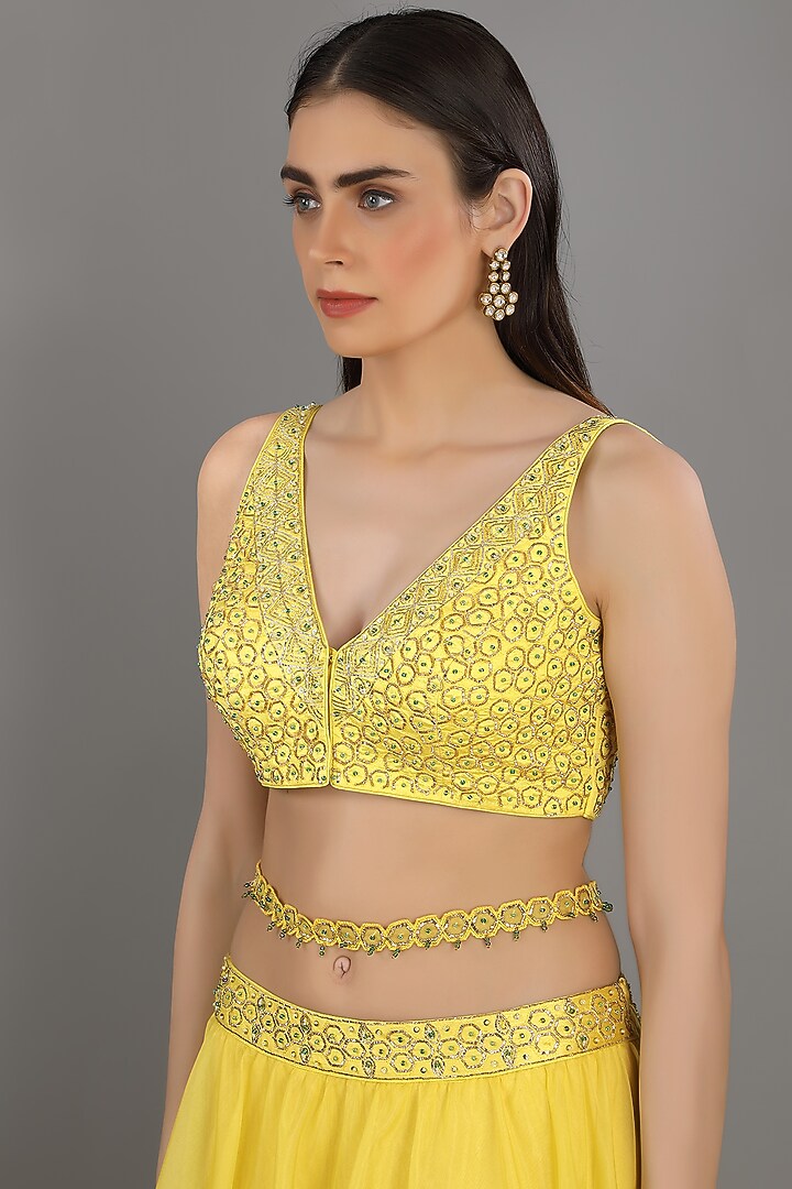 Lemon Organza Wedding Lehenga Set by ASAGA at Pernia's Pop Up Shop
