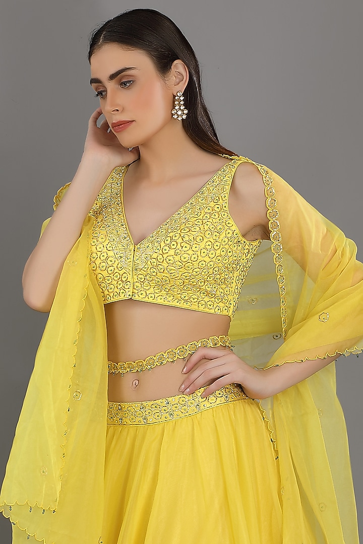 Lemon Organza Wedding Lehenga Set by ASAGA at Pernia's Pop Up Shop