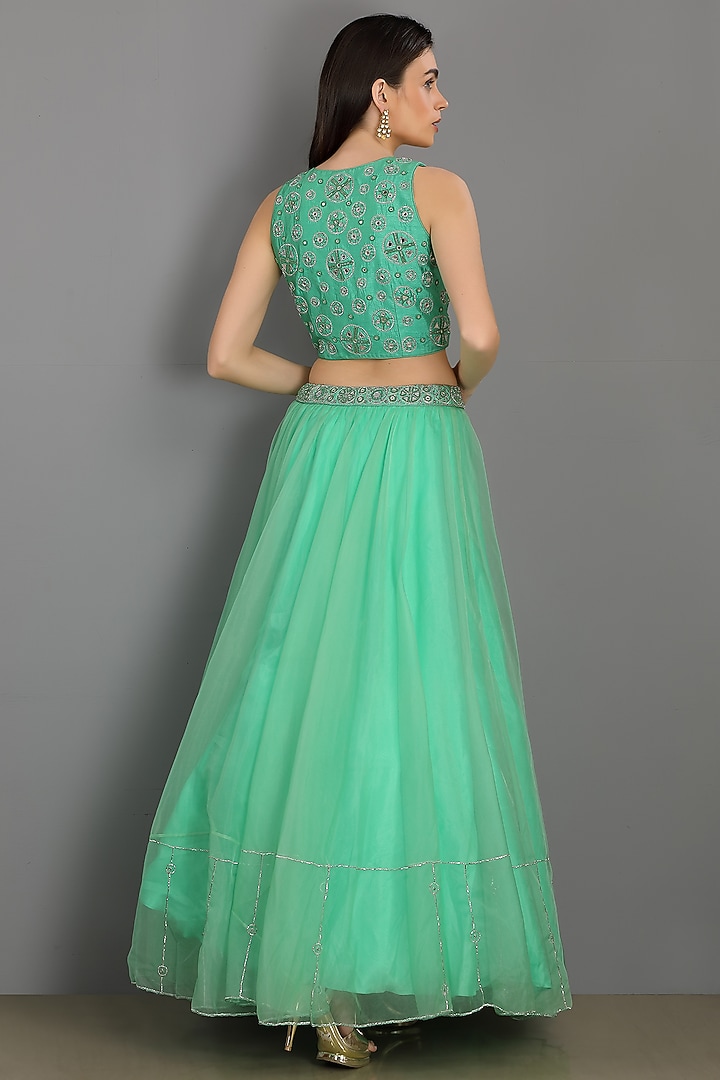 Mint Organza Wedding Lehenga Set by ASAGA at Pernia's Pop Up Shop