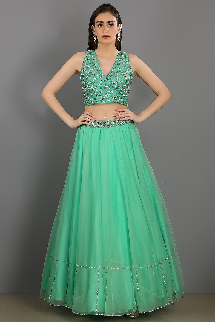 Mint Organza Wedding Lehenga Set by ASAGA at Pernia's Pop Up Shop