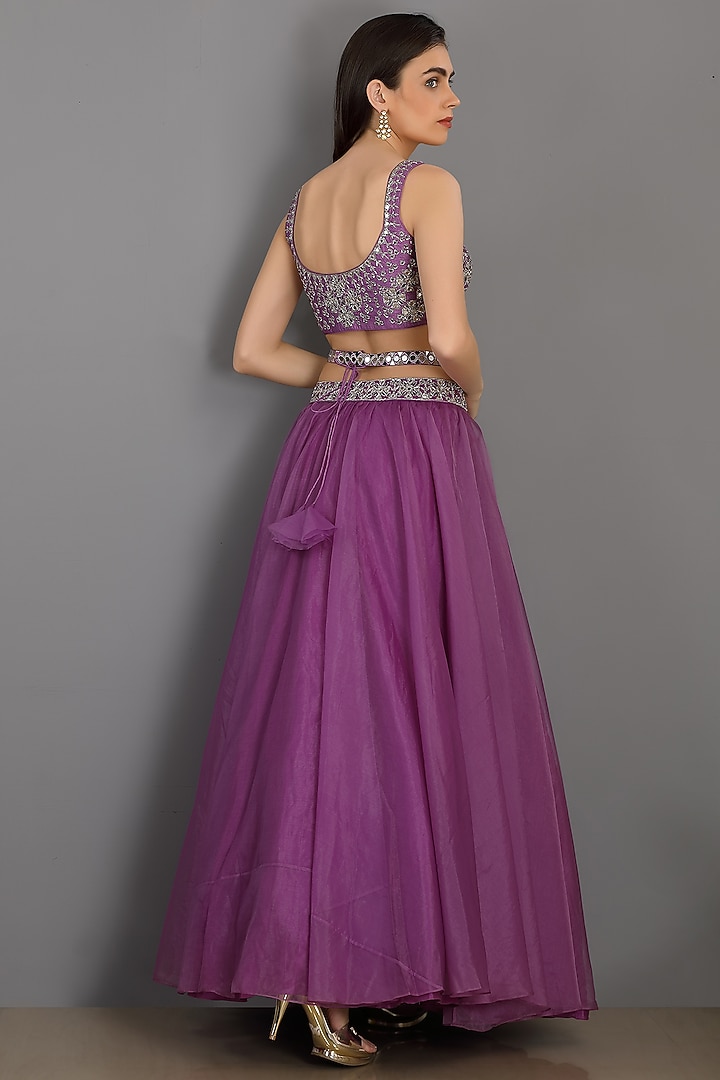 Lilac Organza Wedding Lehenga Set With Belt by ASAGA at Pernia's Pop Up Shop