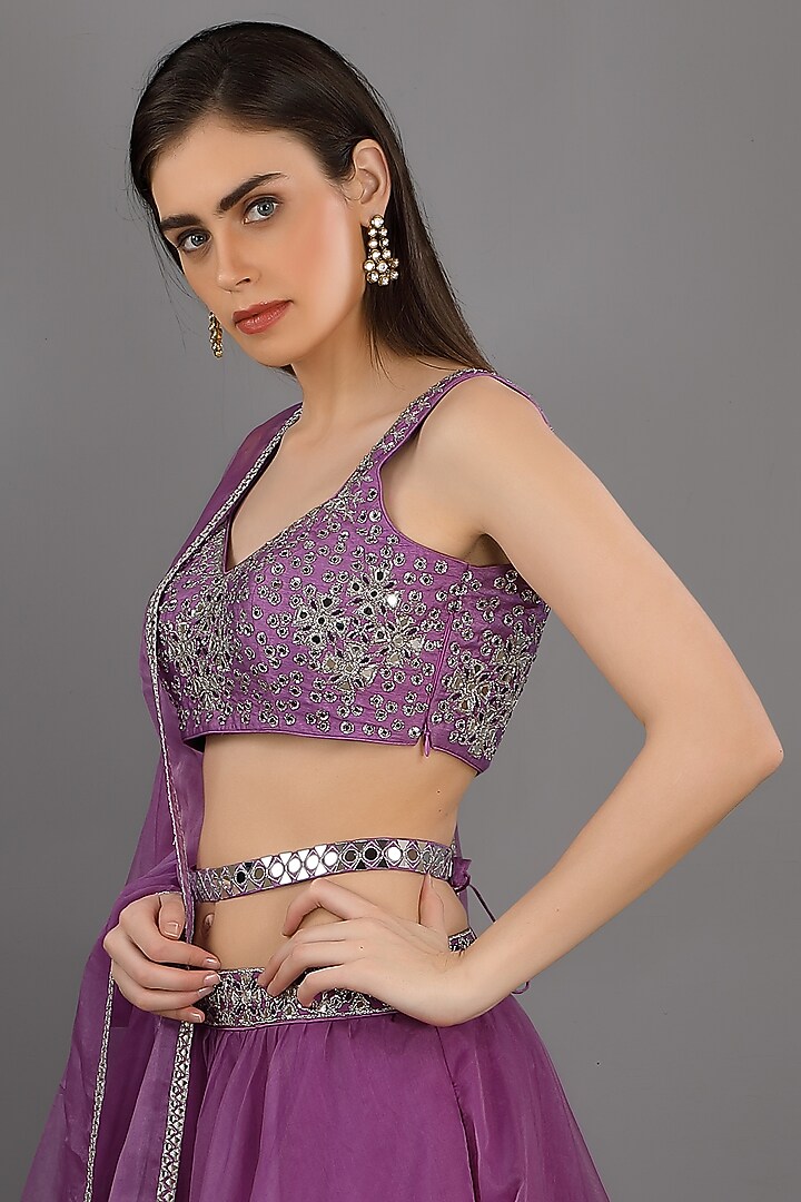 Lilac Organza Wedding Lehenga Set With Belt by ASAGA at Pernia's Pop Up Shop
