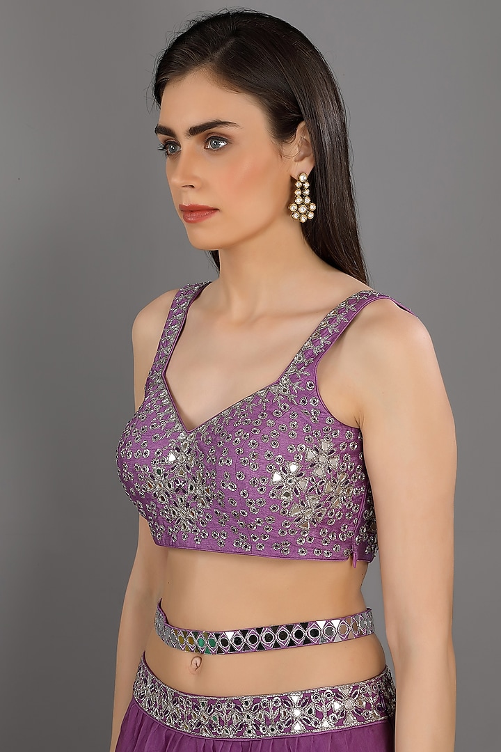 Lilac Organza Wedding Lehenga Set With Belt by ASAGA at Pernia's Pop Up Shop