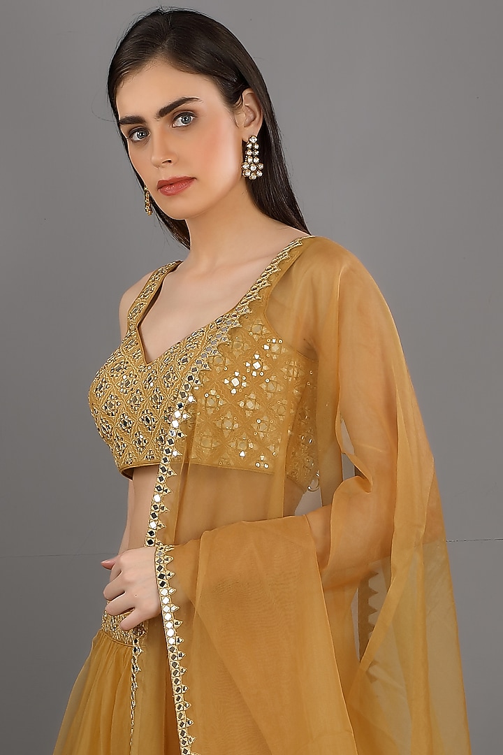 Gold Organza Wedding Lehenga Set by ASAGA at Pernia's Pop Up Shop