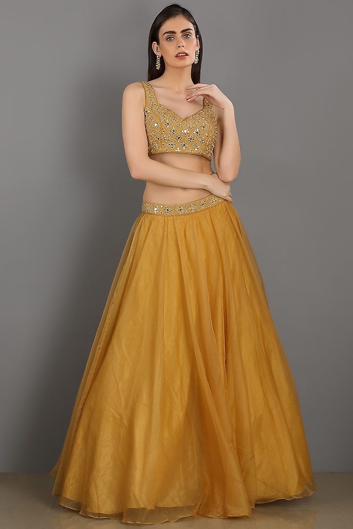 Gold Organza Wedding Lehenga Set by ASAGA at Pernia's Pop Up Shop