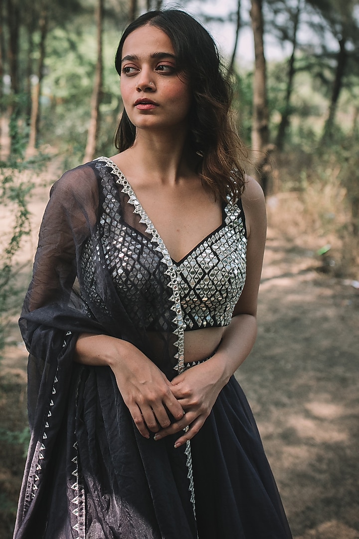Inkwell Organza Wedding Lehenga Set by ASAGA at Pernia's Pop Up Shop