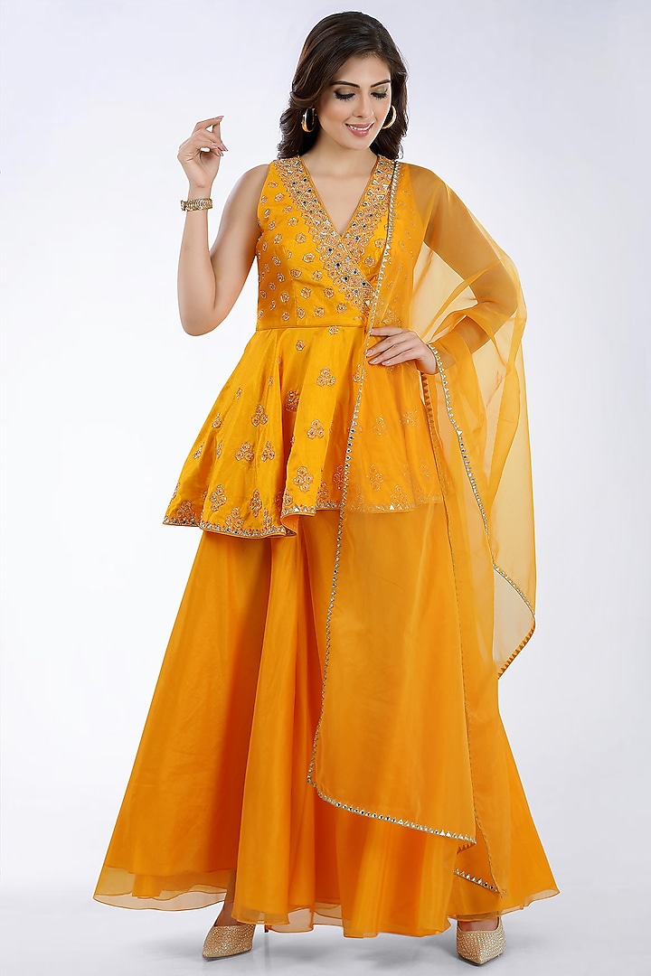 Orange Organza Wedding Sharara Set by ASAGA at Pernia's Pop Up Shop