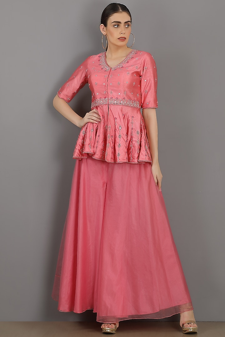 Candy Pink Organza Wedding Sharara Set by ASAGA at Pernia's Pop Up Shop