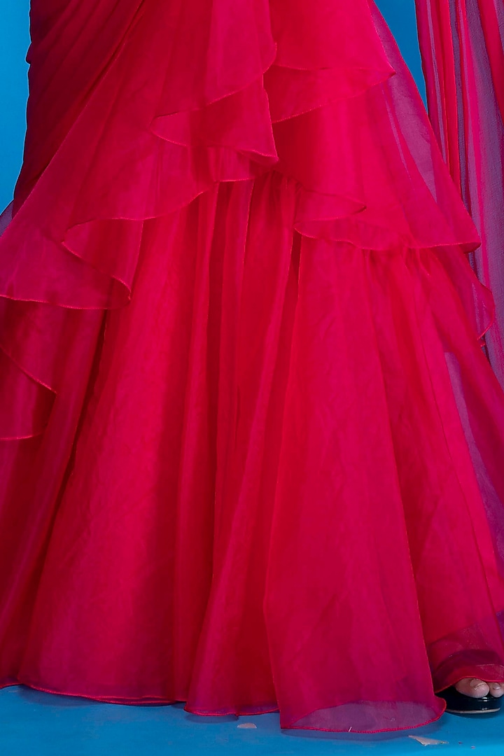 Rani Chiffon & Organza Pre-Draped Wedding Saree Set by ASAGA at Pernia's Pop Up Shop