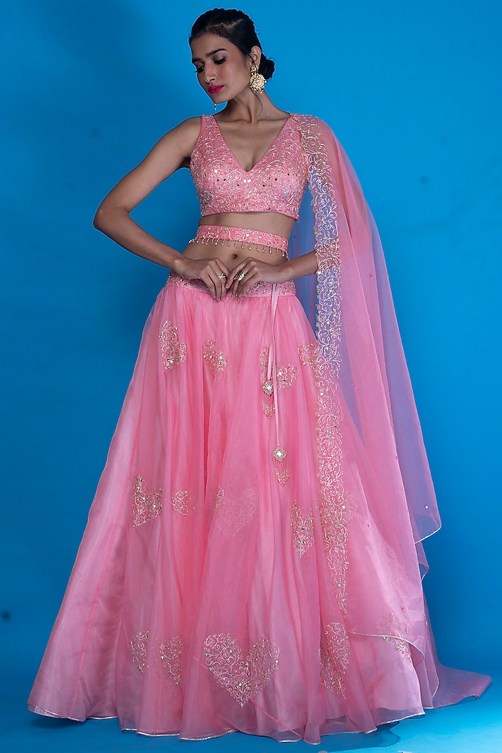 Baby Pink Embroidered Wedding Lehenga Set by ASAGA at Pernia's Pop Up Shop