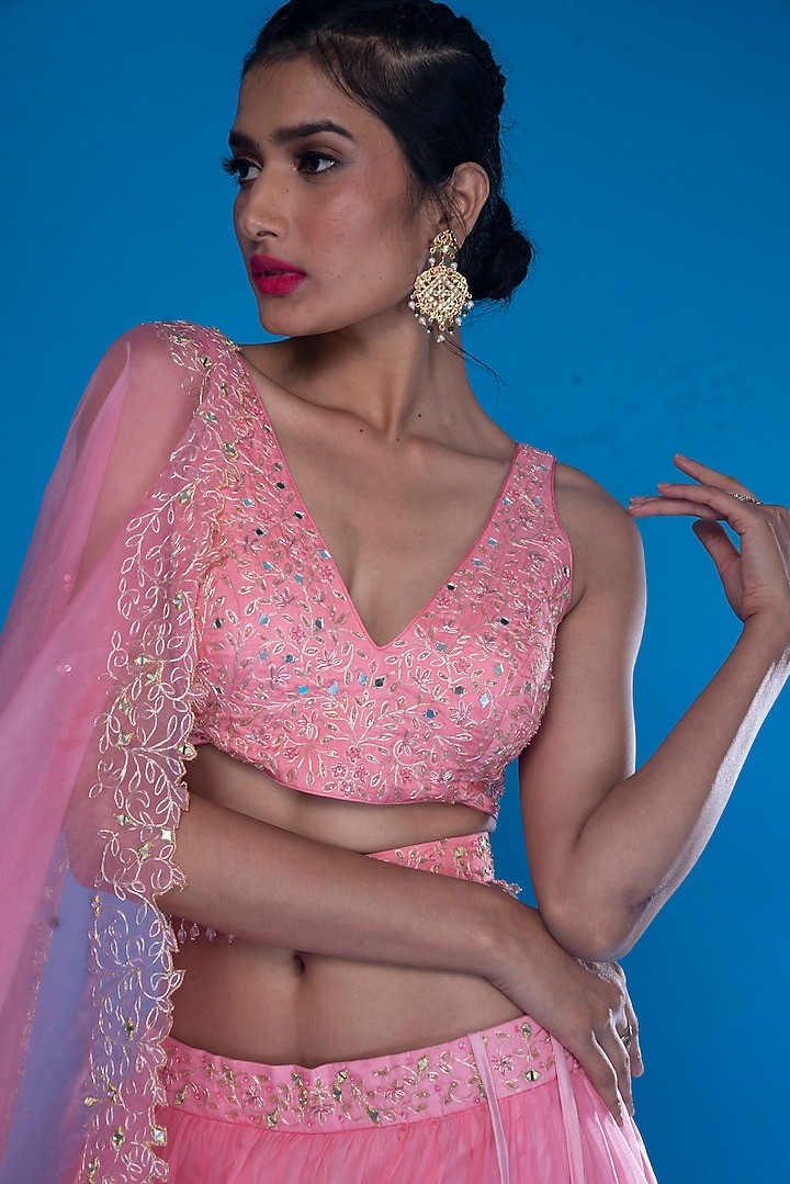 Baby Pink Embroidered Wedding Lehenga Set by ASAGA at Pernia's Pop Up Shop