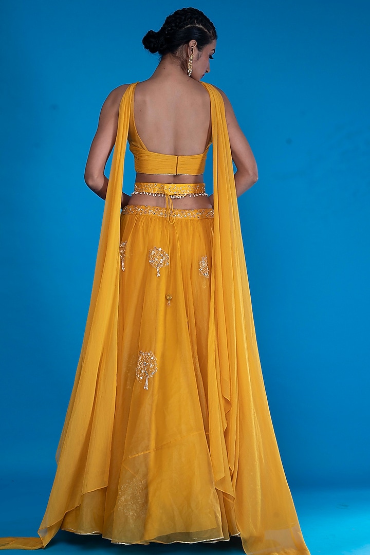 Mustard Embroidered Wedding Lehenga Set by ASAGA at Pernia's Pop Up Shop