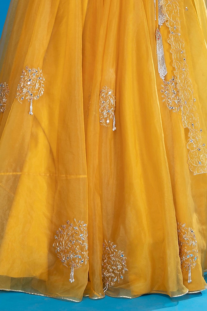 Mustard Organza Embroidered Wedding Lehenga Set by ASAGA at Pernia's Pop Up Shop
