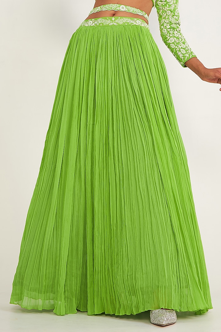 Parrot Green Georgette Embroidered Wedding Lehenga Set by ASAGA at Pernia's Pop Up Shop