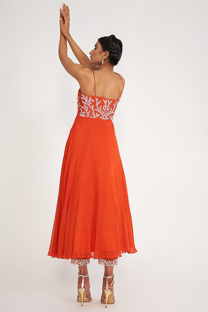 Orange Silk Embroidered Wedding Anarkali Set by ASAGA at Pernia's Pop Up Shop