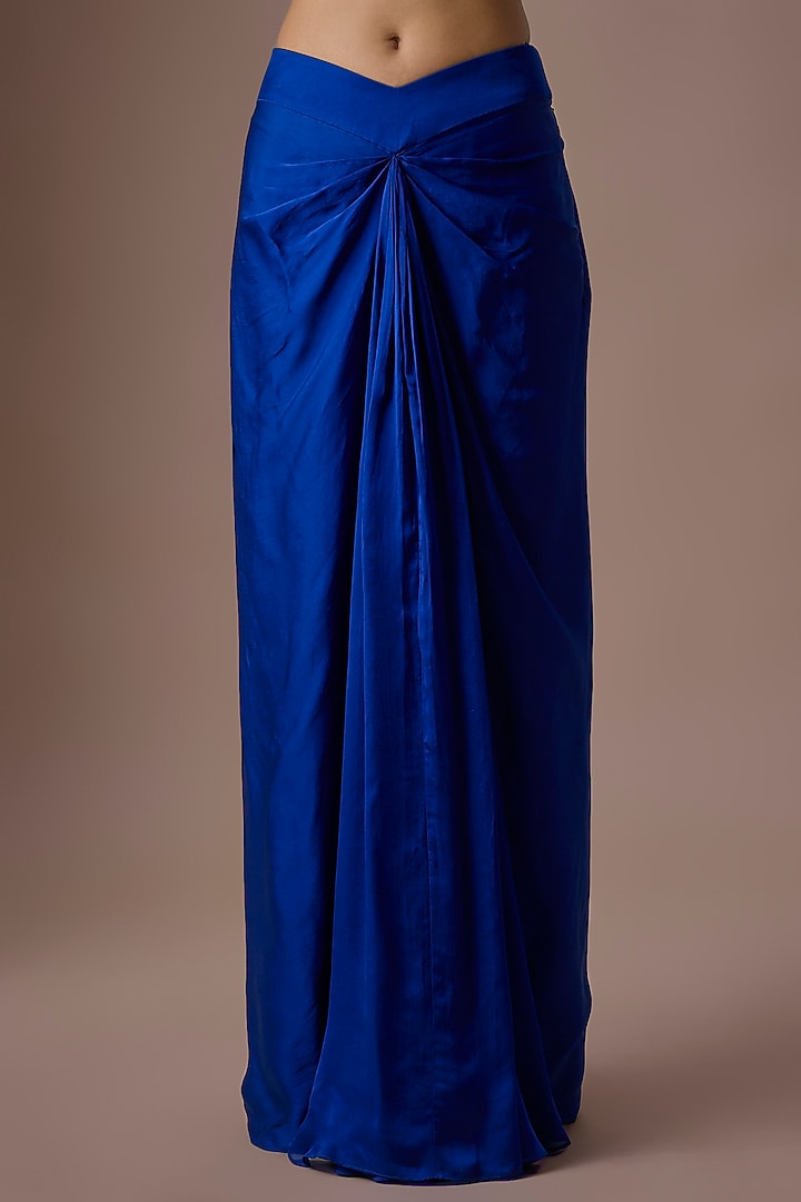 Electric Blue Satin Tulle Draped Skirt Set by ASAGA at Pernia's Pop Up Shop