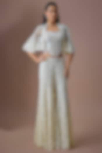 Ivory Tulle Embroidered Bridal Sharara Set by ASAGA at Pernia's Pop Up Shop